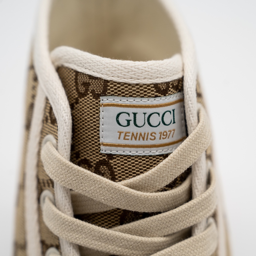 size 41G 11 US Gucci Tennis Platform GG Canvas Beige Brown Sneakers High Top - Picture 8 of 11